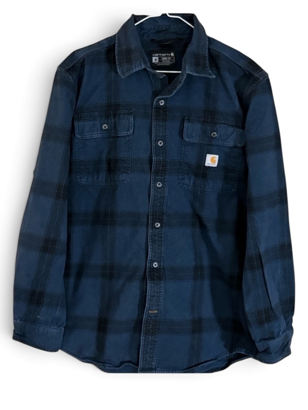 Carhartt Rugged Flannel Plaid Dark Blue Button Down Shirt